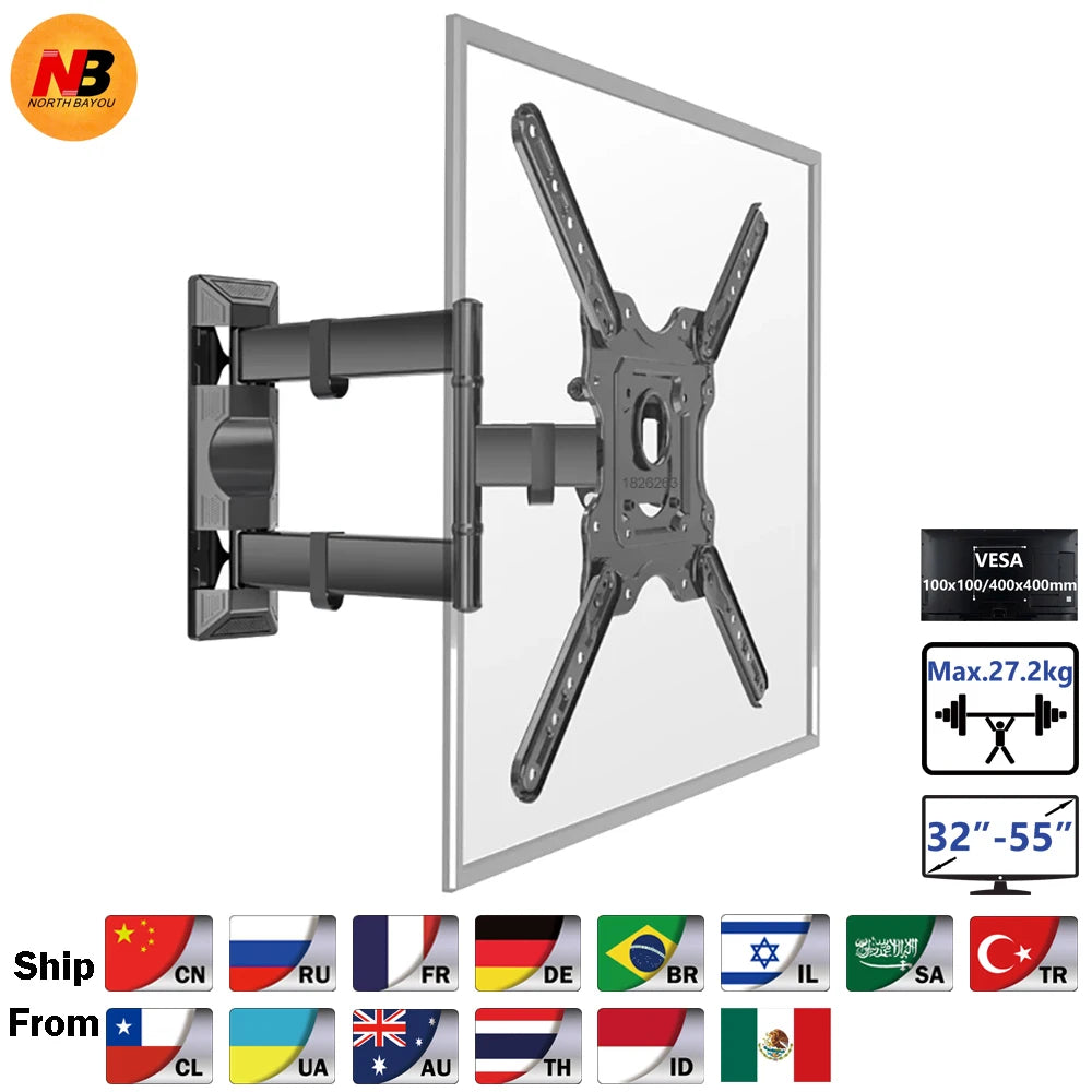New NB P4 Full Motion 32-55 Inch TV Wall Mount Flat Panel LED LCD Display Mount Bracket MAX.VESA 400X400Mm Load 27.2Kgs